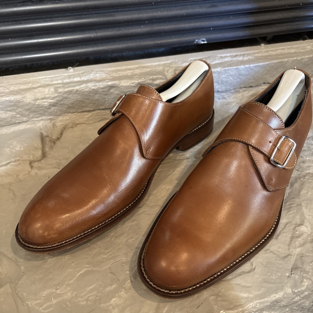 New To Boot‎ New York $450 Single Monk Strap Brown Dress Shoes Men's 9 ITALY